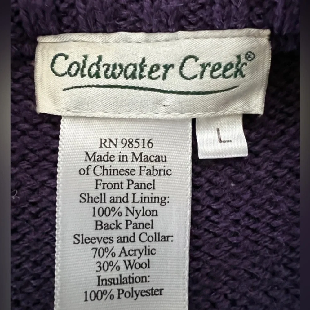 Coldwater Creek‎ Women's Purple Wool Blend Full Zip Quilted Sweater Jacket Sz. L